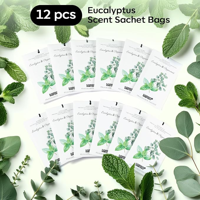 12 Packs Eucalyptus Mint Scented Sachets for Drawer and Closet, Long-Lasting Closet Sachet Bags Drawer Deodorizers Fresh Scents, Home Fragrance Air Freshener