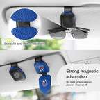 Sunglasses Holder for Car, Leather Magnetic Buckle Sun Visor Sunglass Clip, Ticket Card Storage Glasses Clip, Car Interior Accessories for Men and Women（Black-Blue）