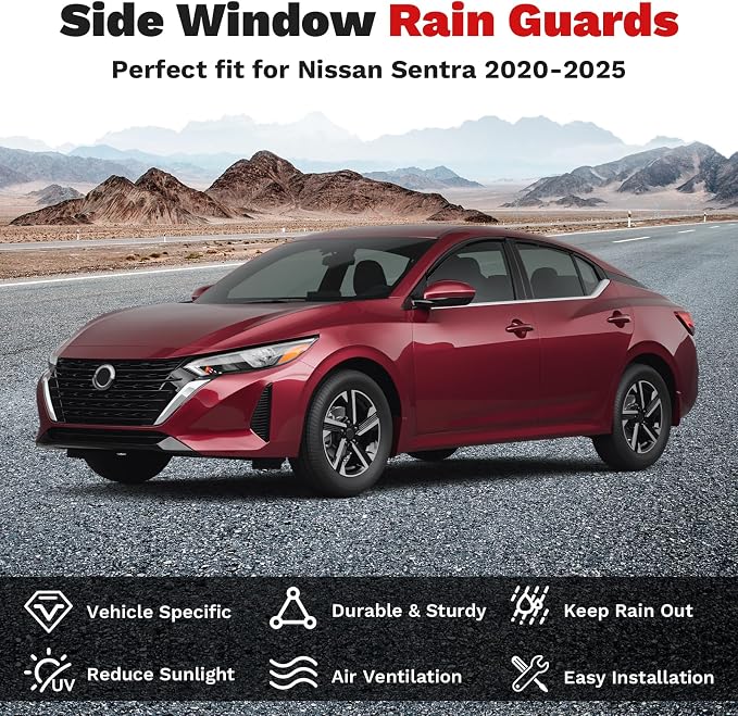 Sentra Rain Guards - Window Visors for Nissan Sentra 2020-2025, Outside-Mount Tape-On Side Window Wind Deflectors for Sentra Accessories, Vent Visors Shades Rainproof 4PCS