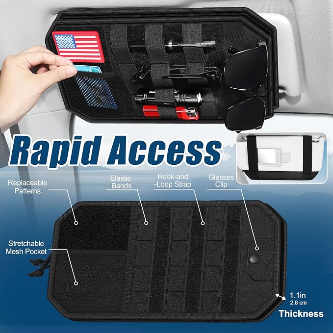 Car Sun Visor Organizer, Car Visor Organizer with Multi-Pocket Net Zipper, Sun Visor Storage with Multiple Storage Compartments for Universal Most Vehicles, 2 Pcs, Black