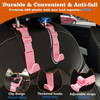 Car Headrest Hooks 4 Pack Adjustable Universal Fit Auto Seat Back Organizer Storage Hanger Purse Bags Holder with Clip Pink