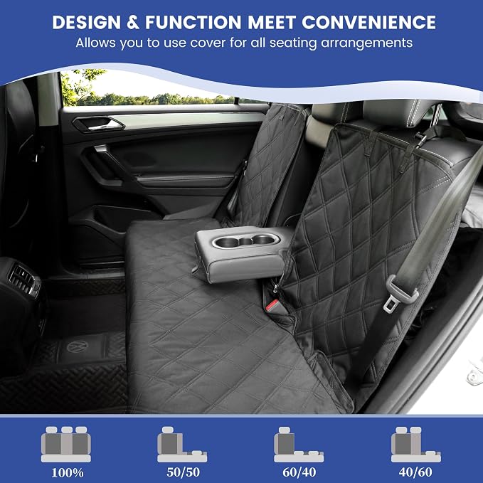 ALLANSING Back Seat Cover for Compact Cars and SUVs Rear Split Bench - 900D Oxford Waterproof Non-Slip Car Seat Protector for Messy Kids & Drooling Dogs, Easy Clean(Black)