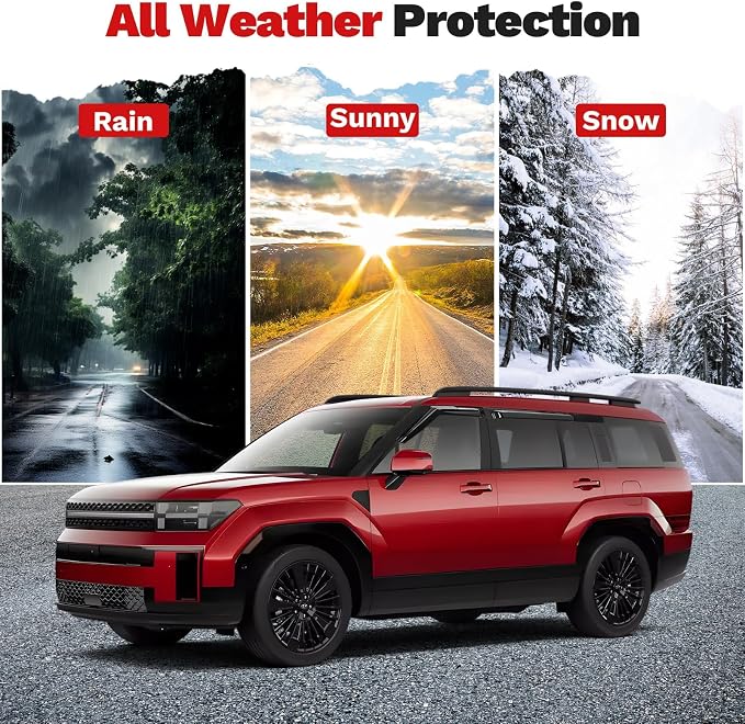 Santa Fe Rain Guards - Window Visors for Hyundai Santa Fe 2024 2025 2026, Outside-Mount Tape-On Side Window Wind Deflectors for Santa Fe Accessories, Vent Visors Shades Rainproof Black 4PCS