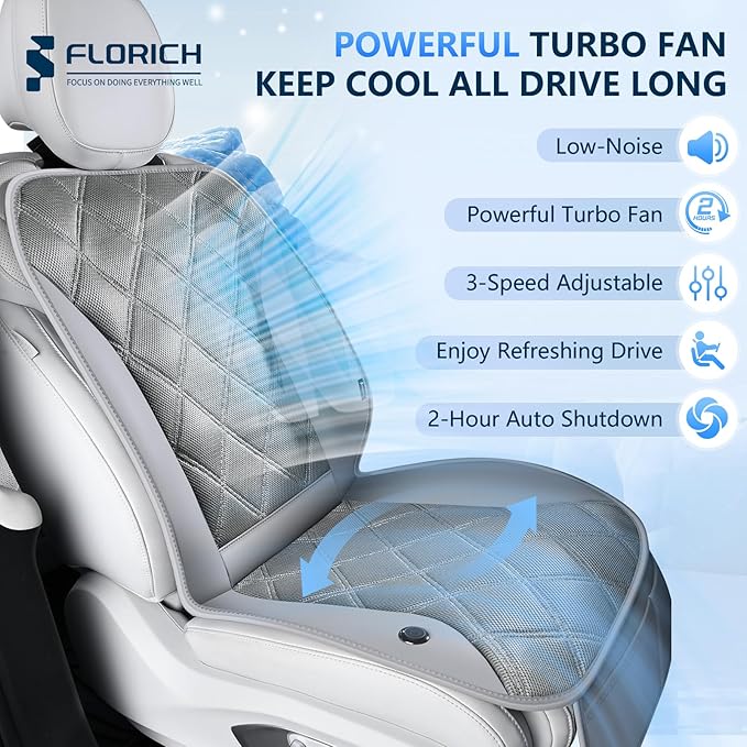 Cooling Car Seat Cushion Ventilated Car Seat Cover with 3-Speed Adjustable Universal Fit for 12V/24V Car SUV Truck Van for Summer, Gray