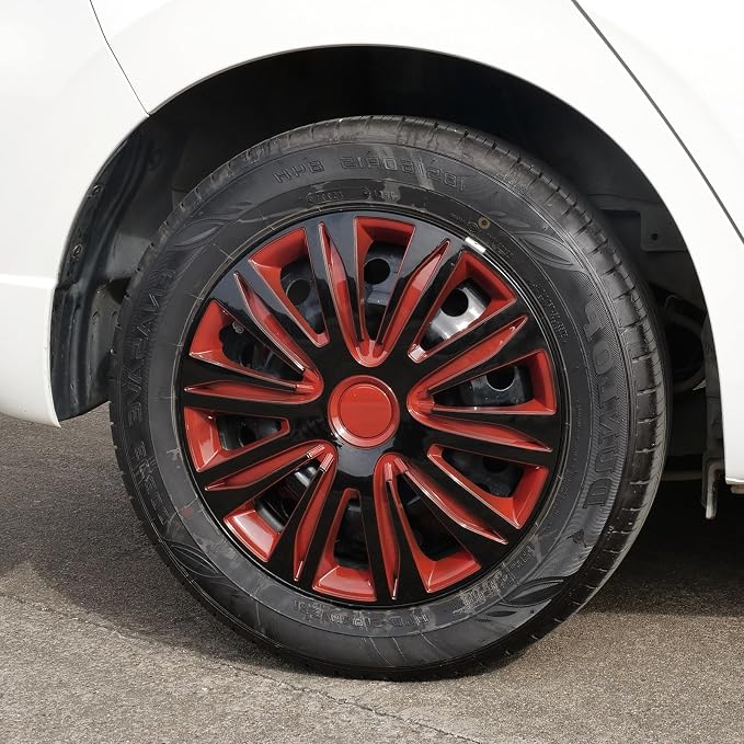 4-Pack 14 Inches Wheel Rim Cover Hubcaps,Redesign Fashion Style Replacement Hubcaps,Car Truck SUV Hub Accessories, Black&Red&Lacquer