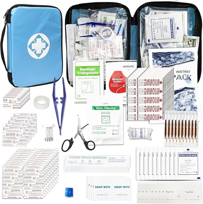 Home Car First Aid Kit Refill Supplies for Business 300Pcs Emergency Kits Urgent Essential for Workpalce Outing Skating Waterproof First Aid Blue Bag for Backpacking