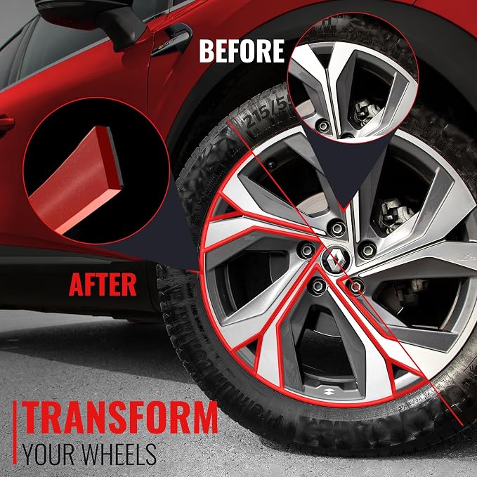 BASiQ Universal Styling Trim - 26 Feet, 6 Colors, Flat Design, Easy to Apply with Premium 3M Tape - Versatile Rim Styling and Color Accent for Cars, Trucks, SUVs - Red