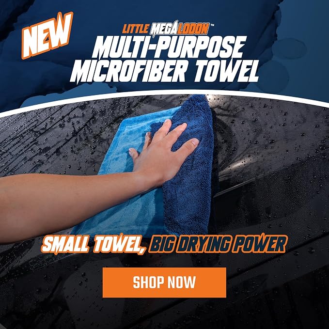 Little Megalodon Multi Purpose Microfiber Towel (2 Pack) 13.7 x 13.7 Inch – Ultra Plush Detailing Towels for Car Wash, Drying, Interior Cleaning, Glass, Dusting & Polishing