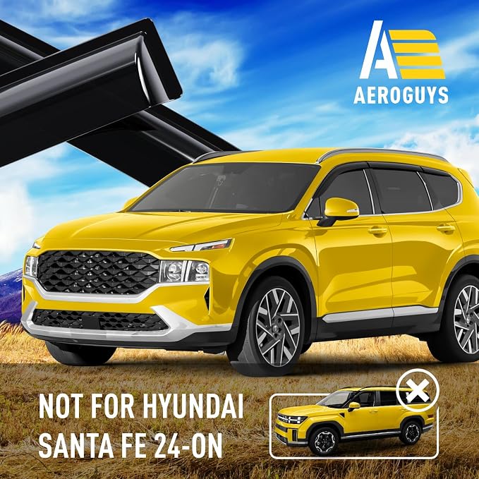 Extra Durable Window Deflectors Tape-On Window Visors Rain Guards Fit for Hyundai Santa Fe 2019-2023, Sun Visors, Wind Vent for Shades, Exterior Car Accessories - 6 pcs. AG0955