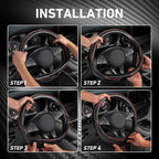 Car Steering Wheel Cover Universal Standard Size 14 1/2"-15" Leather with Carbon Fiber Pattern Black and Red
