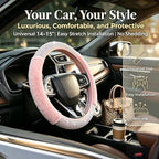 Bling Steering Wheel Cover Pink Fluffy Rhinestone for Women Girls | White Diamond Elastic Car Steering Wheel Accessories Sparkling Fur Steering Wheel Protector Warm Universal Fit 14-15 inch