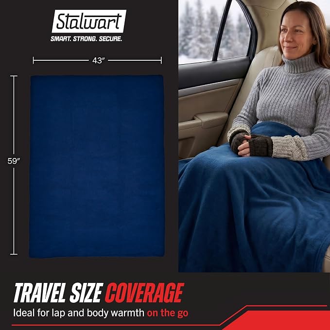 Heated Car Blanket - 12V Electric Travel Blanket for Car, Truck, SUV or RV - Portable Heated Throw for Road Trips, Camping or Winter Emergency Kit for Cold Weather Travel by (Navy)