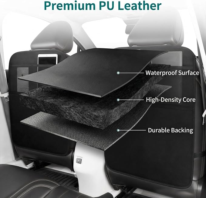 2 Pack Leather Car Seat Protector - Thick Back Seat Cover for Kids, Kick Mats with Storage Pockets, Protects from Scratches, Spills & Shoes (Easy Clean) (2 Pack 23x17in)