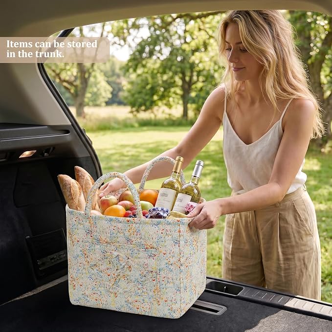 Floral Fabric Storage Basket Car Interior Storage Basket Underwear Sundries Laundry Baskets Supplies Home Organizer Bag (style 1)