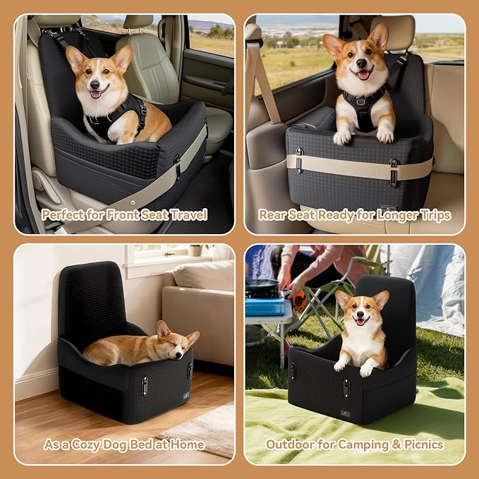 Dog Booster Car Seat for Small/Medium Dogs Up to 35 lbs – Patented Safety System, 5" Memory Foam Pet Car Seat, Fully Detachable and Washable Cover, Front/Back Seat Travel Booster (Black)