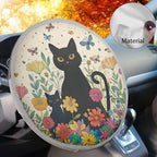 Black Cat Steering Wheel Sun Shade Cover 17 inch Anti-Heat Steering Wheel Cover for Blocking Sun & Heat,Cute Car Steering Wheel Accessories for Women Universal Fit for Most Cars SUV Trucks