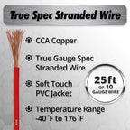 10 Gauge Wire (25ft) Copper Clad Aluminum CAA - Automotive Wire, Car Amplifier Power & Ground Cable, Battery Cable, Car Audio Speaker Stereo, RV Trailer Wiring Welding Cable - 10 AWG Wire