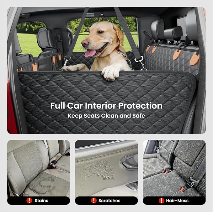 Dog Truck Seat Cover for Back Seat, Hard Bottom Dog Hammock for Car, Pet Bed Extender for 2-4 Large Dogs, Waterproof Seat Protector, Universal XL Size Fits for Crew Cab Truck/SUV, Black+Orange