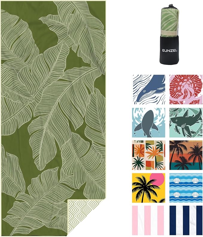 Microfiber Beach Towel, Quick Dry Travel Towel Large Sand Free Towel for Beach, Camping, Swim Pool, Gym, Sports& Yoga 71"x32", Palm Green