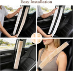 Soft Faux Fur Universal Fit Seatbelt Cover Car Truck SUV Airplane Seat Belt Shoulder Pad for Carmera Backpack Straps Neck Cushion Protector Extra Long 25.6in Beige