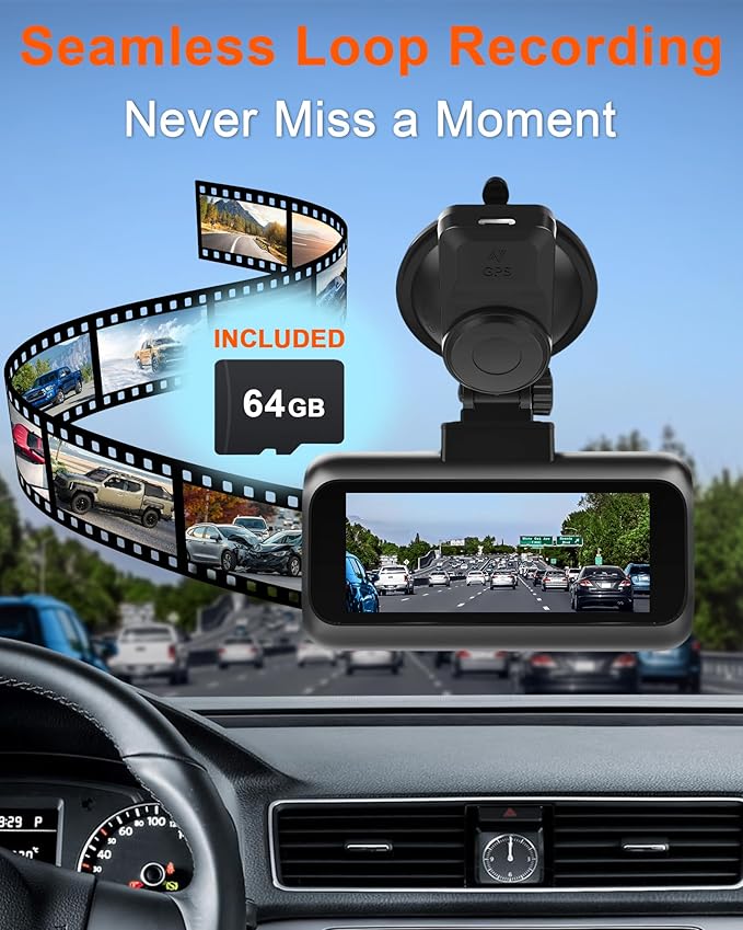 Truck Dash Cam Easy-Steup: Dual Camera 4K Front and 2K Rear with Night Vision GPS WiFi Clear Captures Pickup Trucks License Plates - 72H Parking Monitoring for Daily Commute
