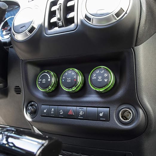 Audio Air Conditioning Button Cover Decoration Twist Switch Ring Trim for Jeep Wrangler JK JKU Patriot 2011-2018, Compass 11-16, Liberty 08-12, Dodge Challenger 08-14 Interior Accessories (Green)