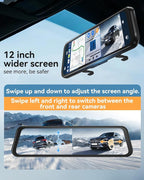 4K Rear View Mirror Camera with Carplay&Android Auto,12" Mirror Dash Cam Front and Rear with Voice Control for Cars&Trucks,Smart Touch Screen,64GB Card Included/Loop Record/Reverse Assist