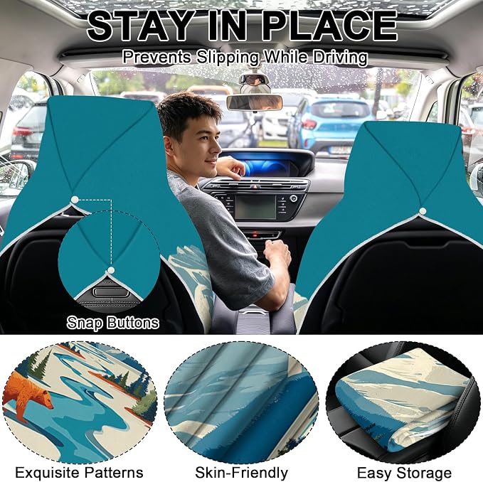 2 Pack Car Towels Seat Cover with Storage Bag, Multifunctional Microfiber Towel for Gym Outdoor Sport Running,Picnic, Beach, Pet Dog Travel,Fits Car SUV Truck (Snow Moutain)