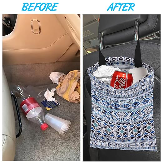 Car Trash Bag Hanging Sprites Tribal Motifs Car Trash Can Waterproof Garbage Bag Hanging for Car Back Seat with Adjustable Straps and Drawstring for Car Accessories Vehicle Travelling