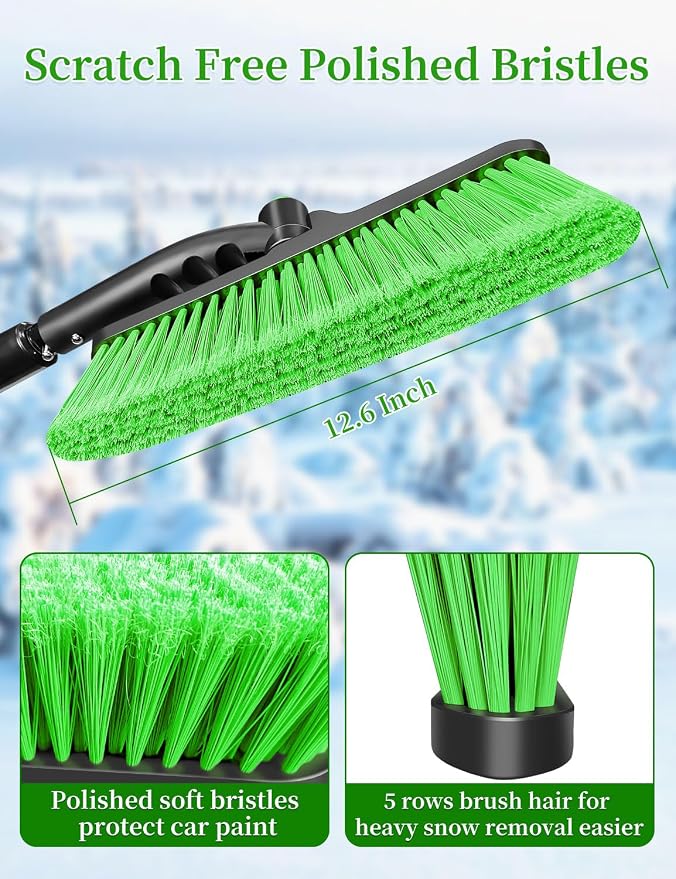 Snow Brush for Car, Extendable Snow Brush and Ice Scraper with Foam Grip, Car Window Scraper for Snow and Ice for SUV Truck Auto RV Vehicle Windshield - Green