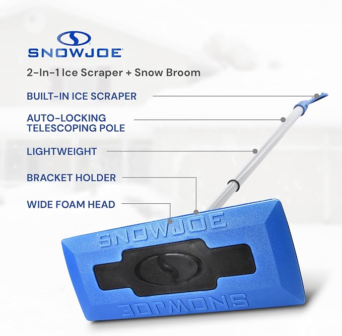 18" Telescoping Snow Broom & Ice Scraper for Cars, No-Scratch Foam Brush - Long and Extendable Ice Removal Tool for Car Window and Automotive Windshield, SJBLZD