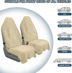 Car Seat Towel Cover, 2 Pack Universal Front Seat Protector for Cars, SUVs and Trucks, Sweat Towel Car Seat Cover for Gym, Yoga, Swimming, Pets and Family Travel, Beige