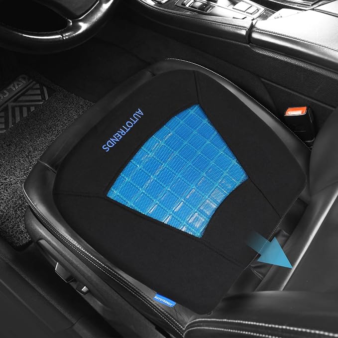 AUTOTRENDS Gel Seat Cushion Cooling Coccyx Orthopedic Breathable Car Seat Cushion Anti Slip Backing Mat, Black