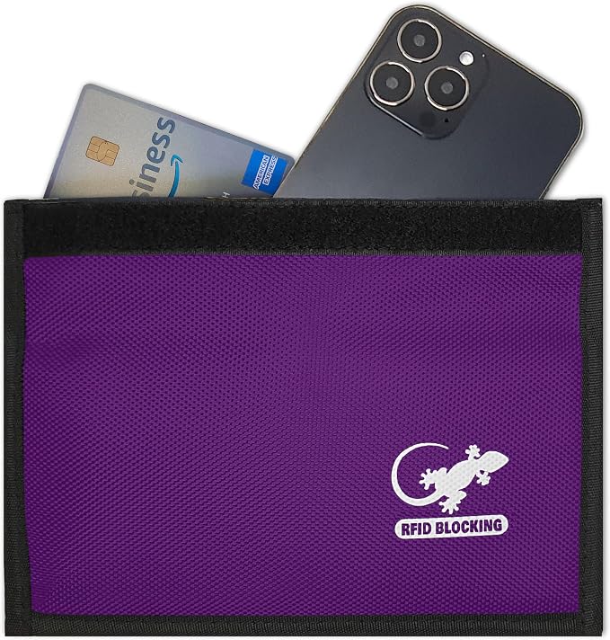 Faraday Bag for Phones, Key Fobs & RFID Cards – Shielding Privacy Pouch for Personal Device Storage, Travel-Friendly RFID Blocking Sleeve Accessory - PURPLE