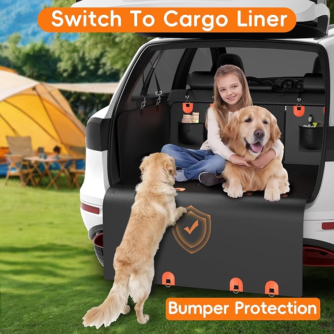 IceFun Hard Bottom Dog Car Hammock, Waterproof PU Leather Seat Cover | Supports up to 500 lbs, converts from hammock to cargo liner, waterproof PU leather with zipper side flaps