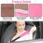 3 PCS Fluffy Steering Wheel Cover Set, 15'' Furry Car Wheel Cover, 2 Seat Belt Shoulder Pads, Anti-Slip Fur Steering Wheel Cover, Winter Warm Fluffy Car Accessories for Women, Pink