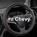 Customized Auto Car Steering Wheel Cover for Chevy 14.5-15 inches, Steering Wheel Cover for Chevrolet (Black+Red - Standard Size)