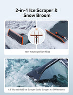 47.2 Inch 2-in-1 Snow Brush for Car Snow Broom and Detachable Ice Scraper with Non-Abrasive Silicone Head for Cars, Trucks, SUVs（Orange-Black）