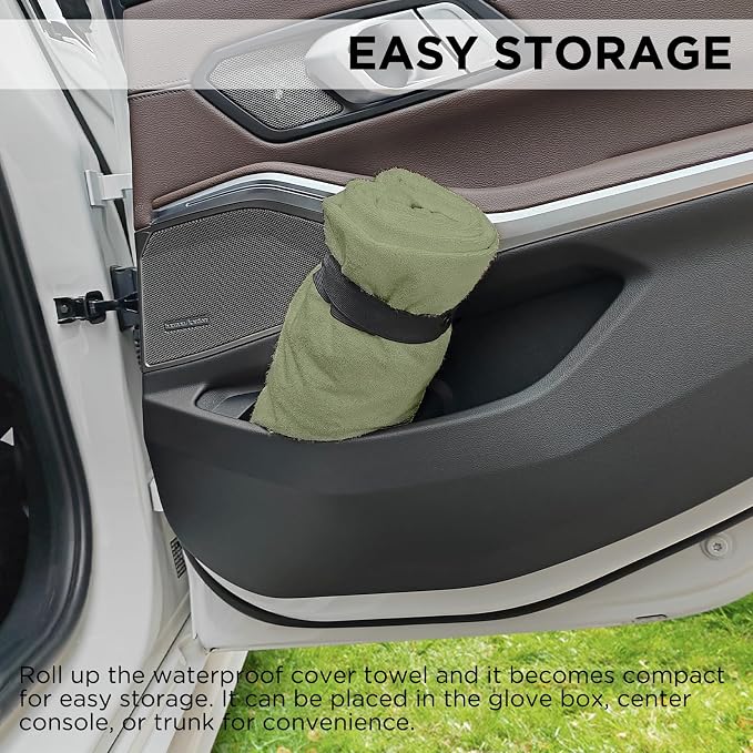 Waterproof Seat Cover Towel, 2PCS Premium Sweat Carseat Protector, Perfect for Universal Anti-Slip Car Truck SUV Seat, Great for Surfing Yoga Gym Workout, Green