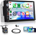 7 Inch Double Din Car Stereo, Wireless CarPlay Android Auto, 2 Din Touch Screen Radio, Bluetooth Stereo, AHD Backup Camera, Mirror Link, FM EQ SWC, Type-C USB Fast Charging, Online Video Playback
