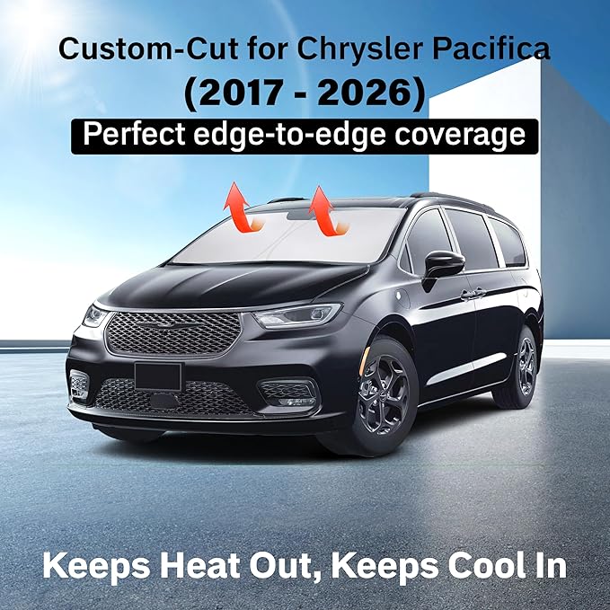 Windshield Sunshade for Chrysler Pacifica 2017-2024 2025 2026, Sun Visor for Front Windshield & Window Sun Shade Cover, UV Heat Blocker & Protector, Car Accessories