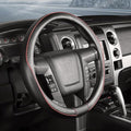Car Steering Wheel Cover Large-Size for F150 F250 F350 Ram 4Runner Tacoma Tundra Range Rover with 15 1/2"-16" Outer Diameter Leather with Carbon Fiber Pattern Black and Red