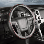 Car Steering Wheel Cover Large-Size for F150 F250 F350 Ram 4Runner Tacoma Tundra Range Rover with 15 1/2"-16" Outer Diameter Leather with Carbon Fiber Pattern Black and Red