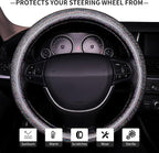 Bling Steering Wheel Cover, Bling Crystal Rhinestone Car Steering Cover Universal 14.2-15.3 inch Glitter Car Wheel Cover Sparkling Accessories （Black Silver）