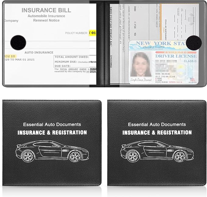 Car Registration and Insurance Card Holder, Vehicle Glove Box Car Organizer, Interior Car Accessories for Documents, Cards, License - 2 Pack