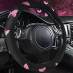 Pink Embroidery Butterfly Steering Wheel Cover, Universal 15 Inch Car Wheel Cover for Women Girls, Fit for Suvs,Small Trucks,Sedans,Cars (Black and Pink)