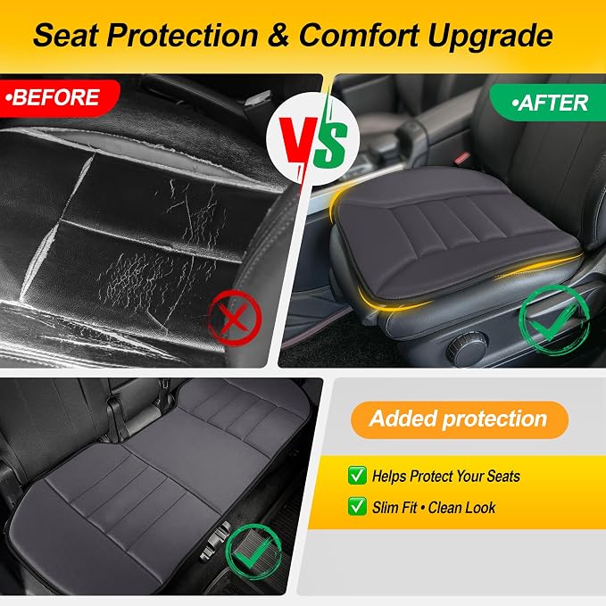 3-Piece Car Seat Cushion Set, 1.2inch Memory Foam Comfort, 2 Front Automotive Seat Cushions + Rear Bench Cushion, Non-Slip Bottom, Fits Sedan SUV Truck Van, Car & Office Chair, Dark Grey