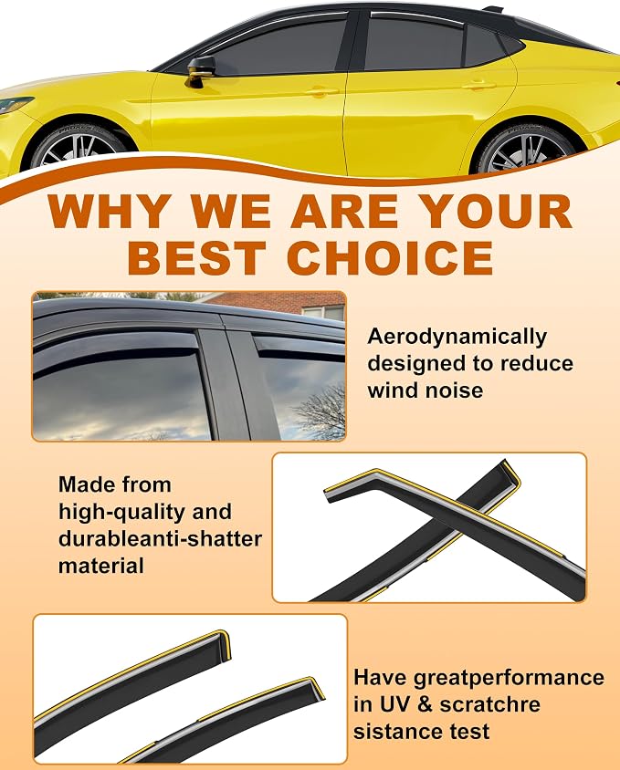 in-Channel Window Rain Guards Fit for Toyota Camry 2025 2026 Extra Durable Rain Guards Window Deflectors Visors Vent Visors Vent Shades Car Accessories - 4 pcs
