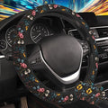 Colorful Flower and Butterfly Steering Wheel Cover for Women, Anti-Slip Car Steering Wheel Cover with 2 Pcs Cup Holders Neoprene Breathable Car Accessories Universal 15 Inch Auto Interior Decor
