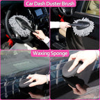 Car Detailing Kit, Interior Exterior Cleaning Set for Vehicles | Soft Microfiber, Lint-Free, Scratch-Proof, 17 Pcs Complete Set, Pink Styling, Perfect Women Gift, Portable Bag